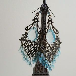 Blue and antiqued gold earrings